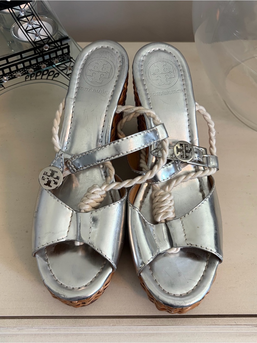 Tory Burch Rattan Wicker Rope Wedge Sandals - Picture 2 of 6